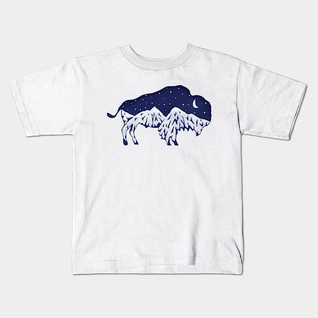 Snow Bison Kids T-Shirt by rtsukamoto